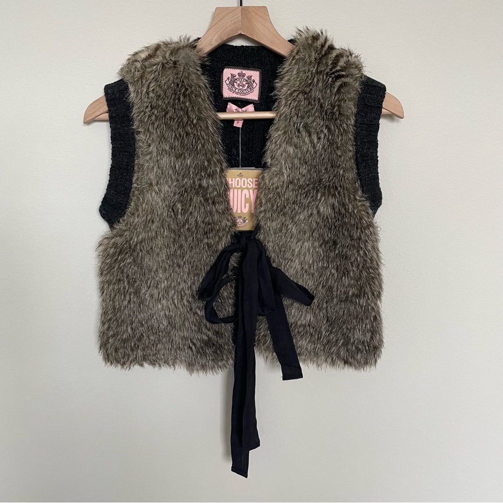NWT JUICY COUTURE Faux Fur Vest Women’s s Small Size P Gray & Brown Vest